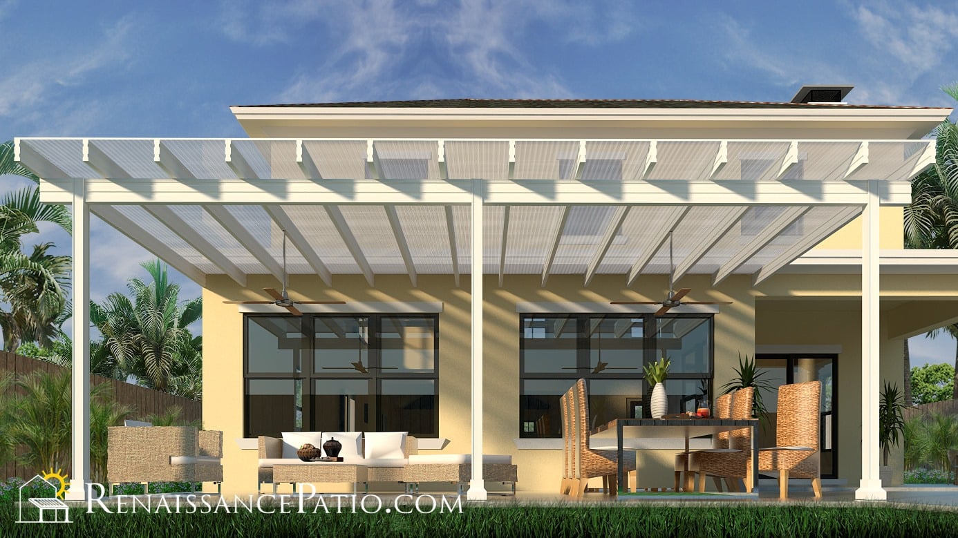 Modern patio with adjustable louvered pergola cover